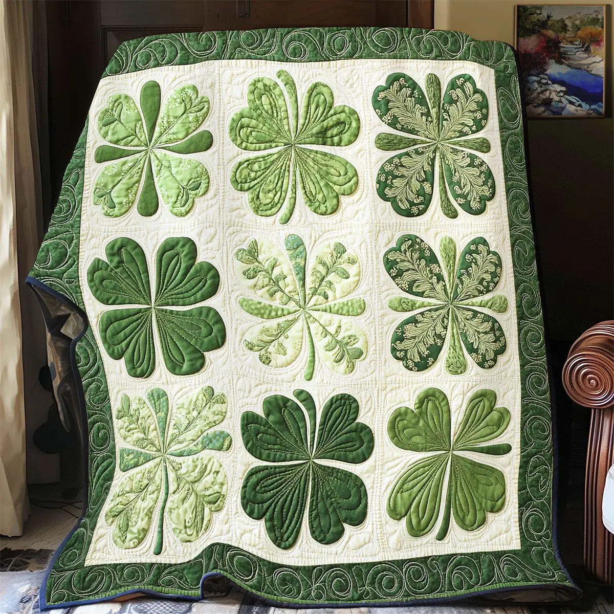 Lucky Clover Quilted Blanket Aesthetic Home Decor Unique St Pats Gifts Idea For Men