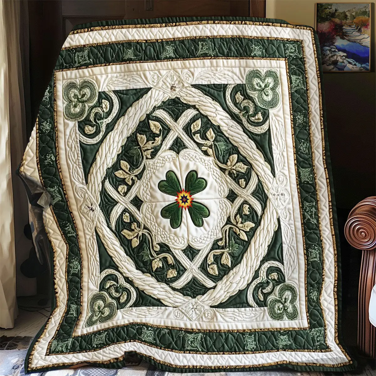 Lucky Clover Quilted Blanket Cozy Living Decor St Patricks Day Gifts For Grandma