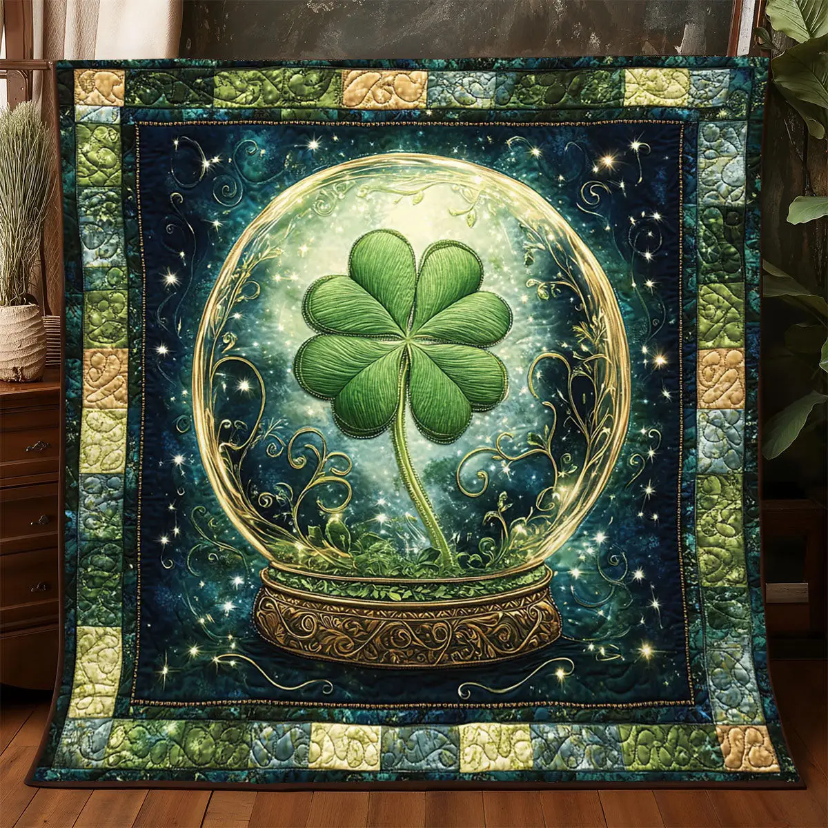Lucky Clover Quilted Blanket Happy St Patrick's Day Bedroom Decorations