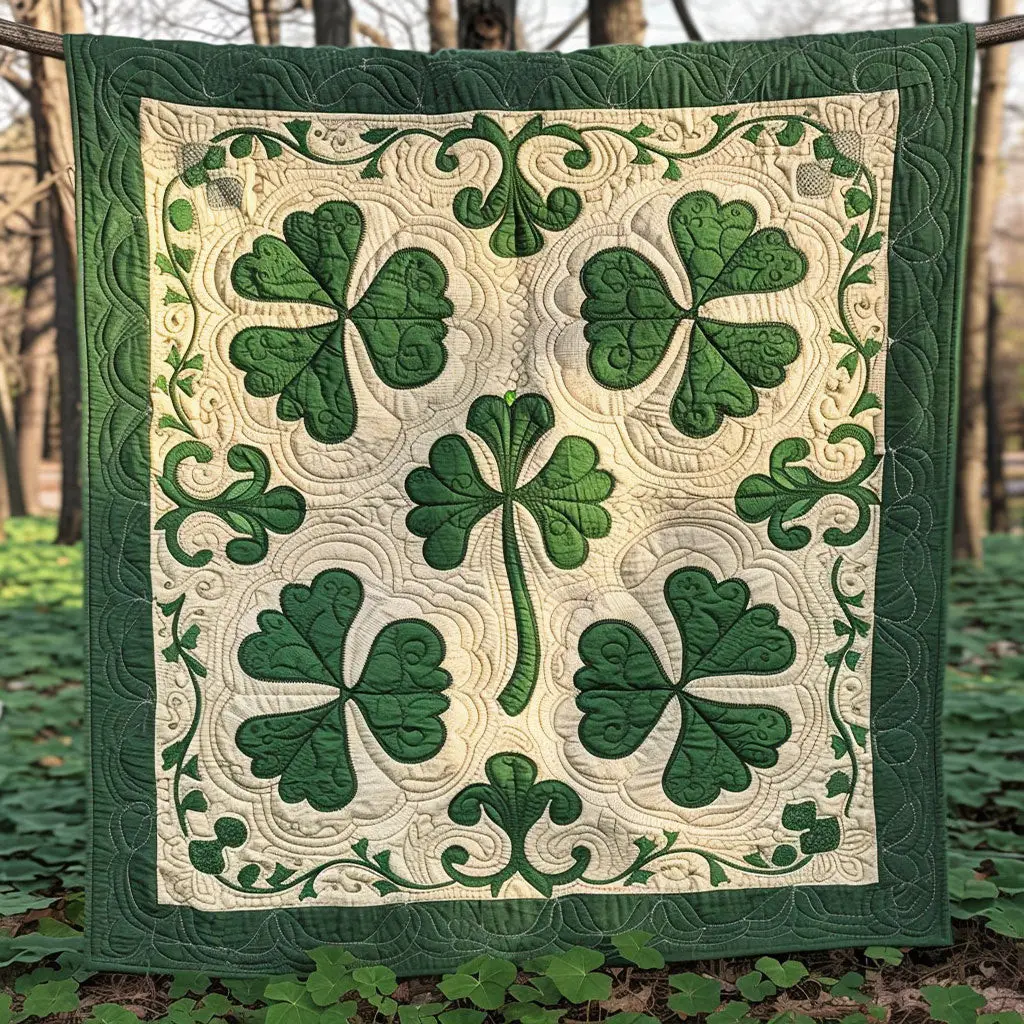 Lucky Clover Quilted Blanket Home Decor Happy St Patrick's Day Gift For Mother