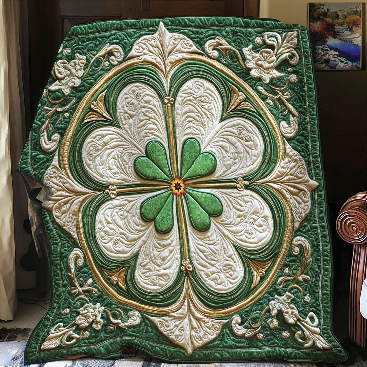 Lucky Clover Quilted Blanket Room Decor Ideas St Patrick's Day Gifts For Grandpa