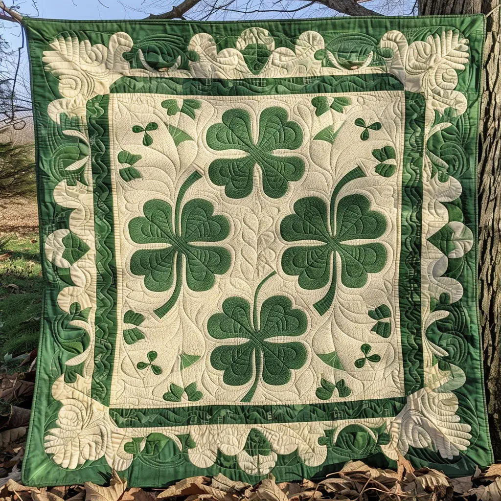 Lucky Clover Quilted Blanket Shamrock Design Happy St Patrick's Day Bedding Ideas