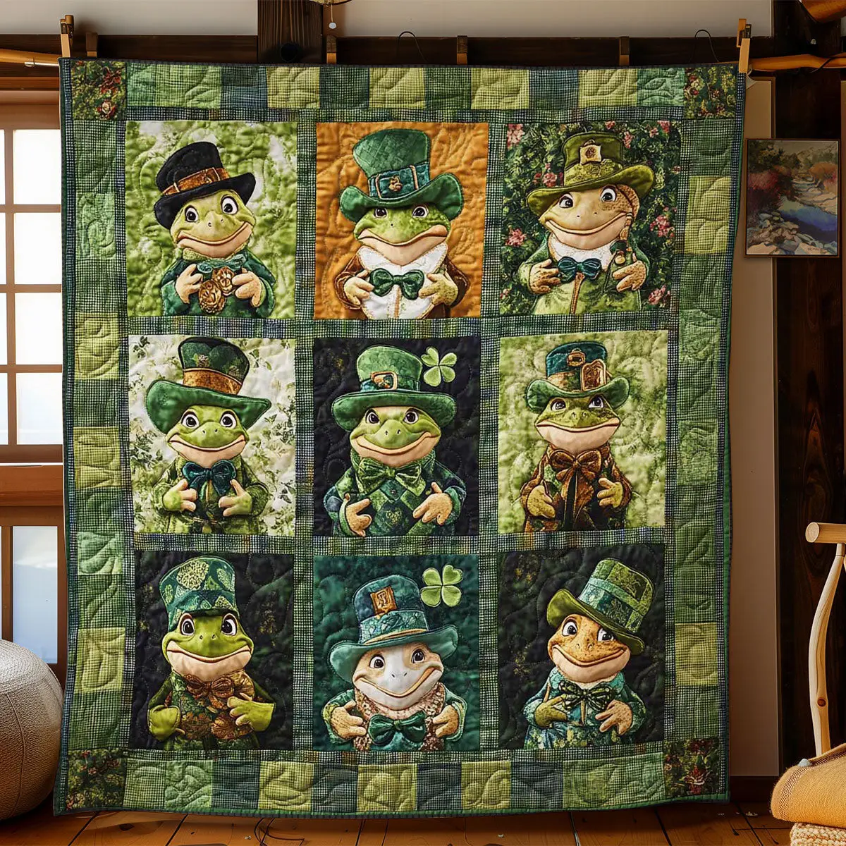 Lucky Frog Quilted Blanket Cozy Living Decor St Patricks Day Gifts For Grandma