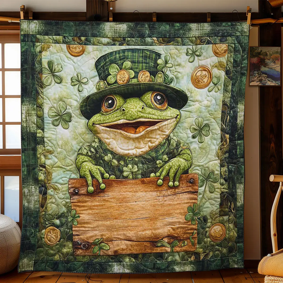 Lucky Frog Quilted Blanket Cozy Living Decor St Patricks Day Presents For Frog Lovers