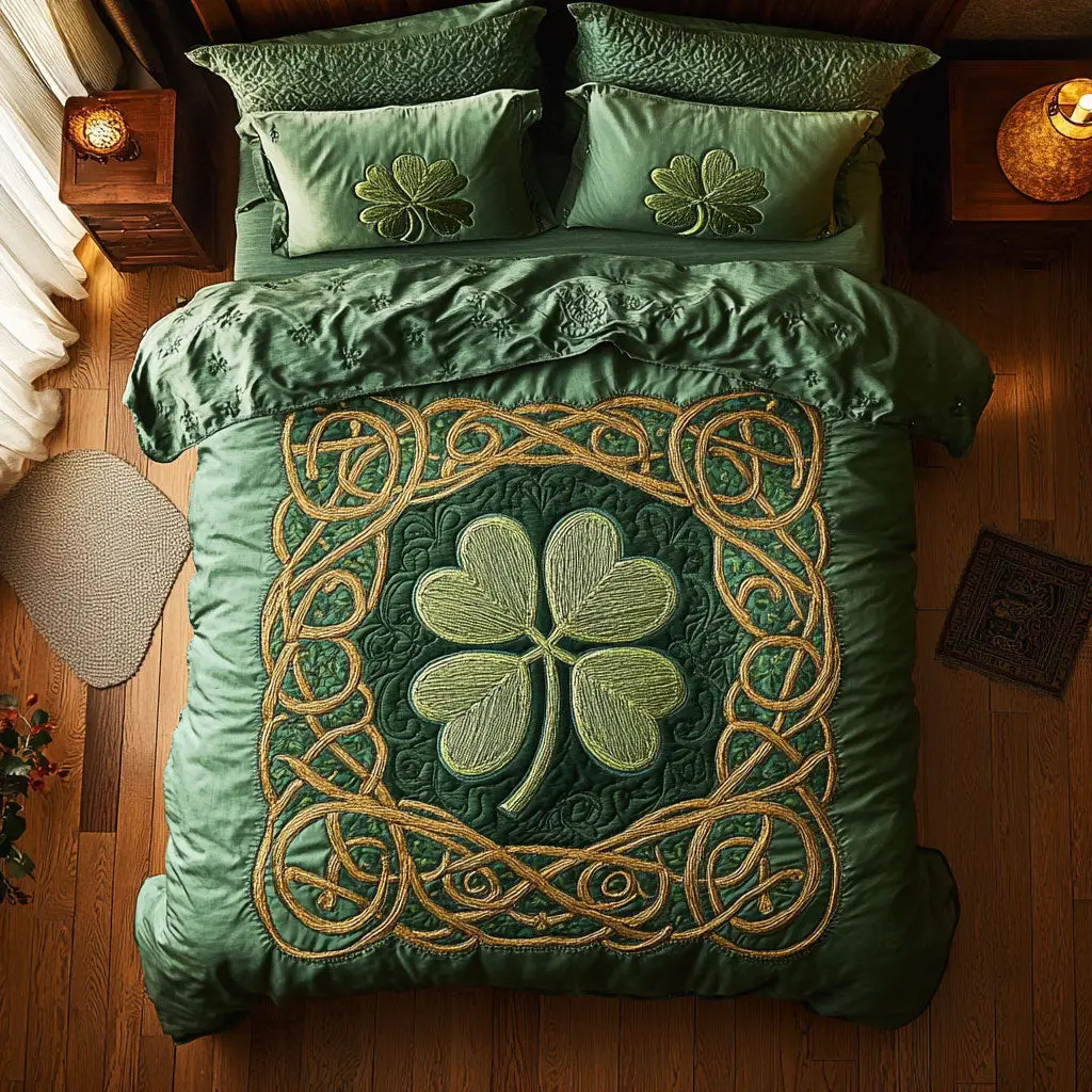 Lucky Grass Quilted Bedding Set Holiday Room Decor St Patrick's Day Gifts For Mom