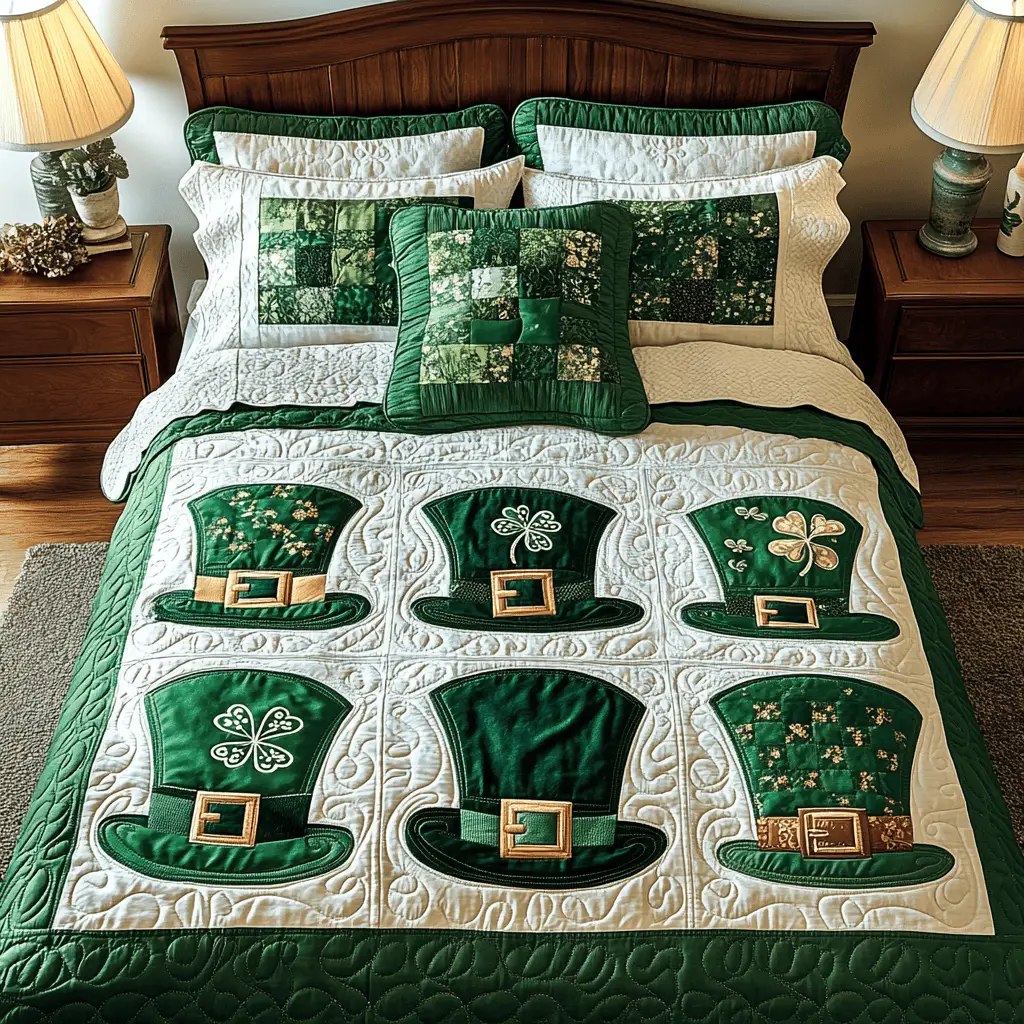 Lucky Hat Quilted Bedding Set Bedroom Design Cool St Patrick Gifts Idea For Men