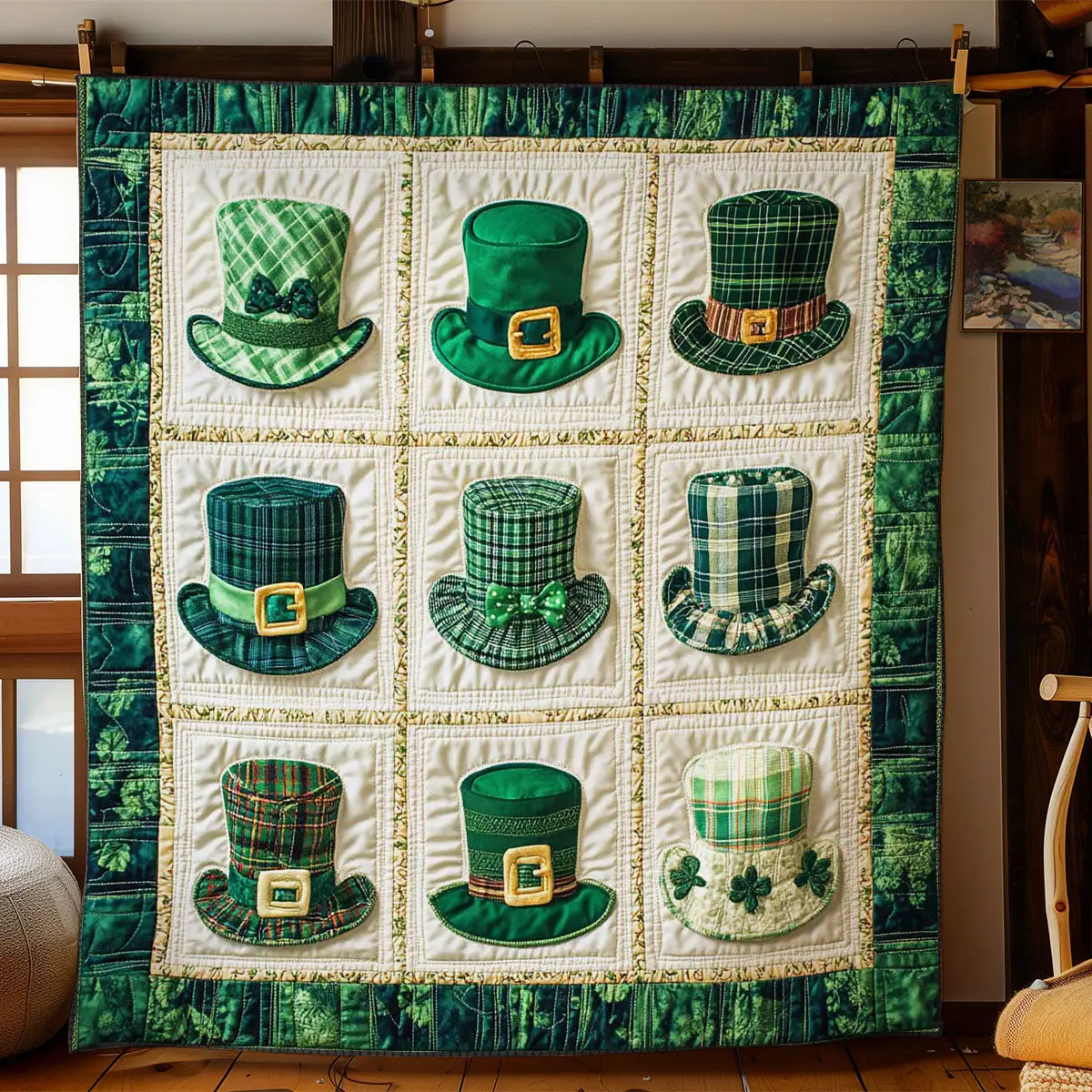 Lucky Hat Quilted Blanket Aesthetic Home Decor Unique St Pats Gifts For Family