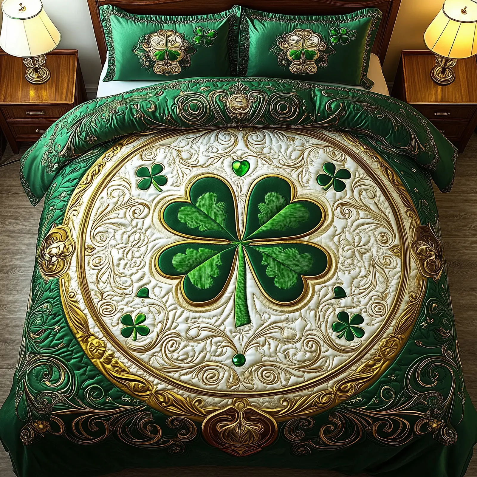 Lucky Irish Shamrock Quilted Bedding Set Saint Patrick'S Day Gift Basket Ideas