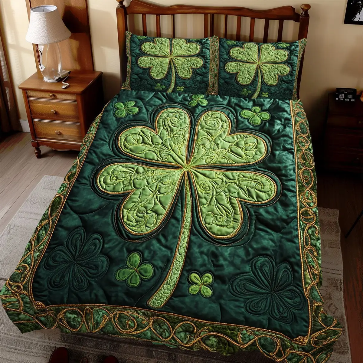 Lucky Leaf Glow Duvet Cover Set Quilt Bedding Set Bedspread Cute St Patricks Day Gifts