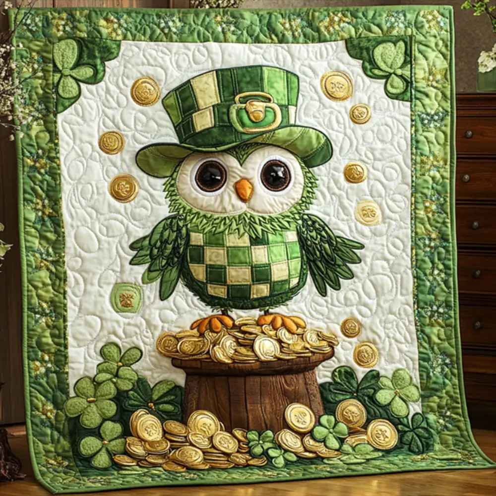 Lucky Owl With Money Patrick's Day Quilt Blanket Cute Gift For Irish