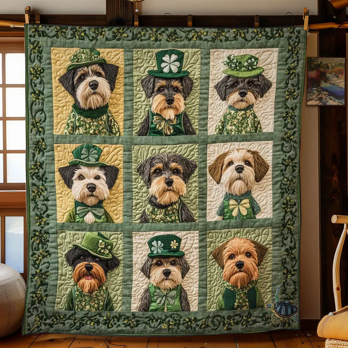 Lucky Schnauzer Quilt Blanket Unique Throw Blanket St Patrick's Day Gift Ideas