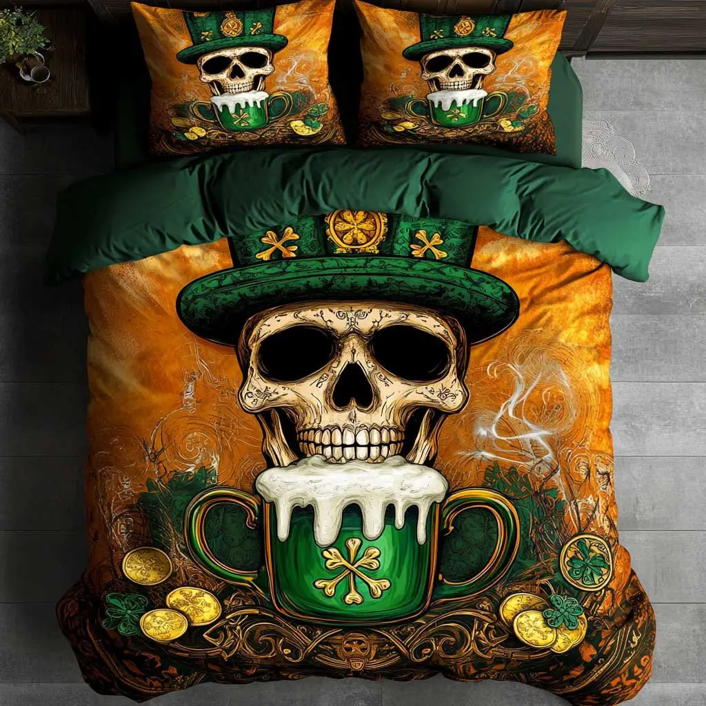 Lucky Skull Quilted Bedding Set Bedding Ideas St Patrick's Day Gifts Idea For Mom