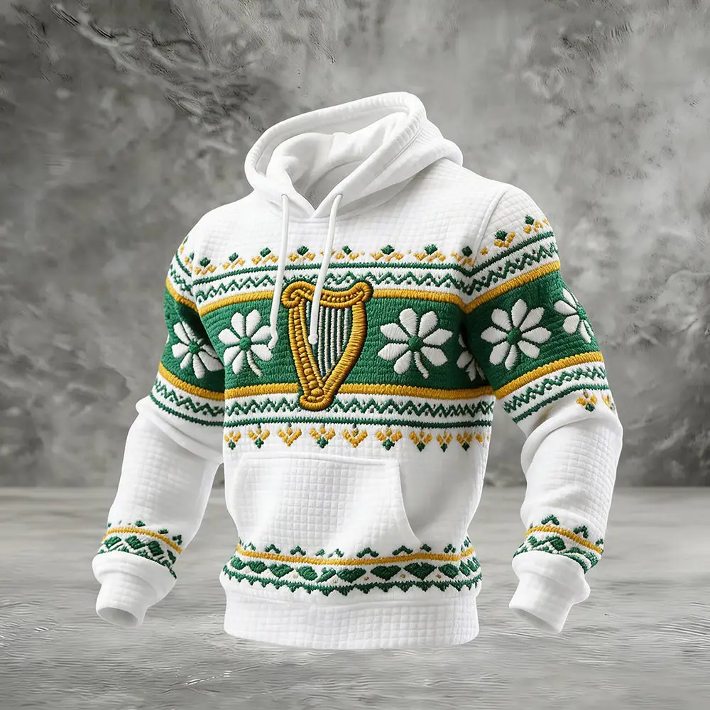 Lucky St. Patrick's Day Art Hoodie Celtic Harp Happy Saint Patrick's Day Hooded Sweatshirt