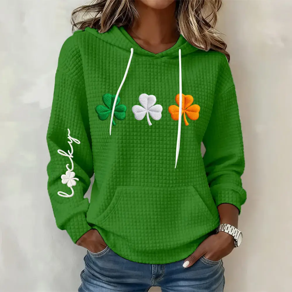 Lucky Tricolor Shamrock Hoodie Saint Patrick's Day Hooded Sweatshirt Gift Idea
