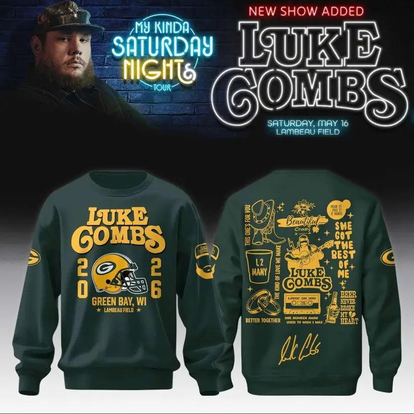Luke Combs Merch x Green Bay Packers 2026 Sweatshirt My Kinda Saturday Night Tour Clothes