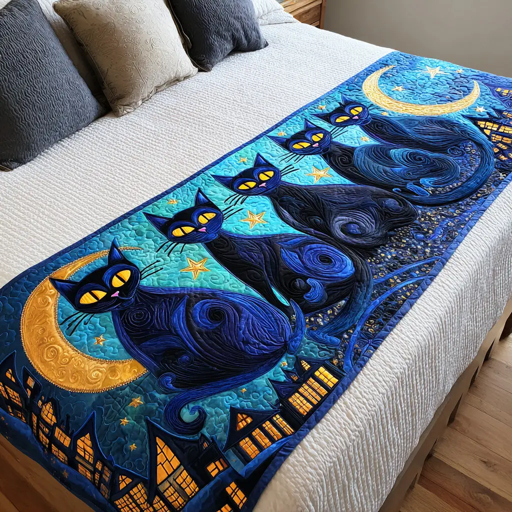 Lunar Gaze Quilted Bed Runner Lunar Gaze Night Scene Spiritual-Themed Gift