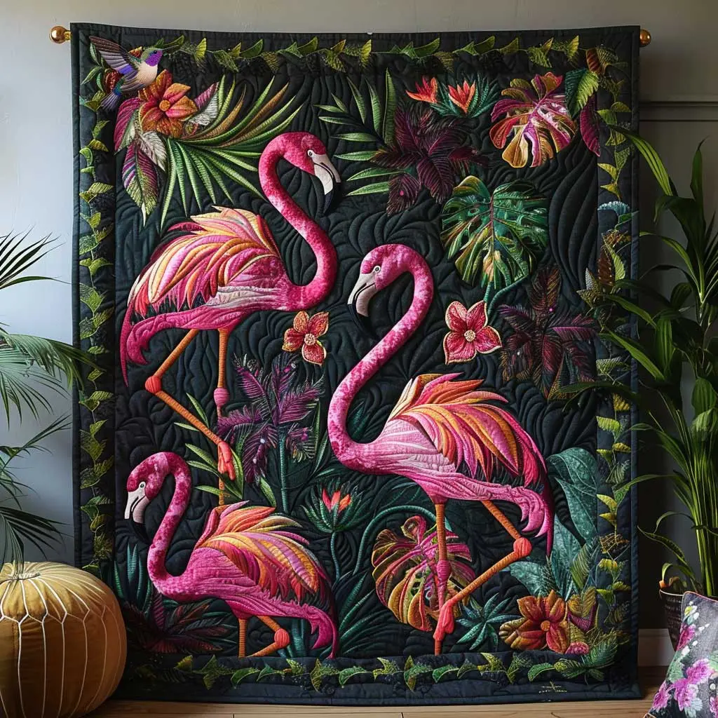 Lush Flamingo Quilt Beautiful Quilt Blanket Gift for Cozy Living