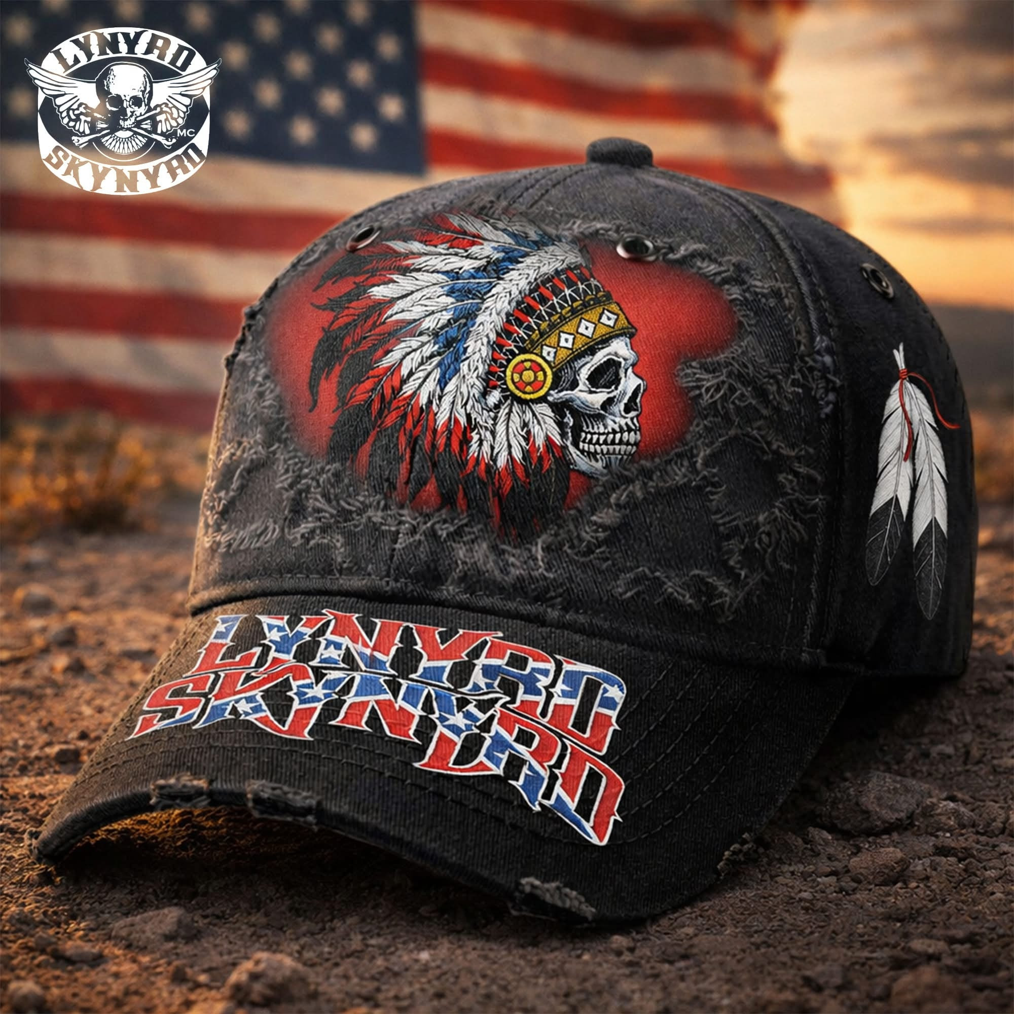 Lynyrd Skynyrd Native American Skull Camo Hat Lynyrd Skynyrd Merch Gift For Your Brother