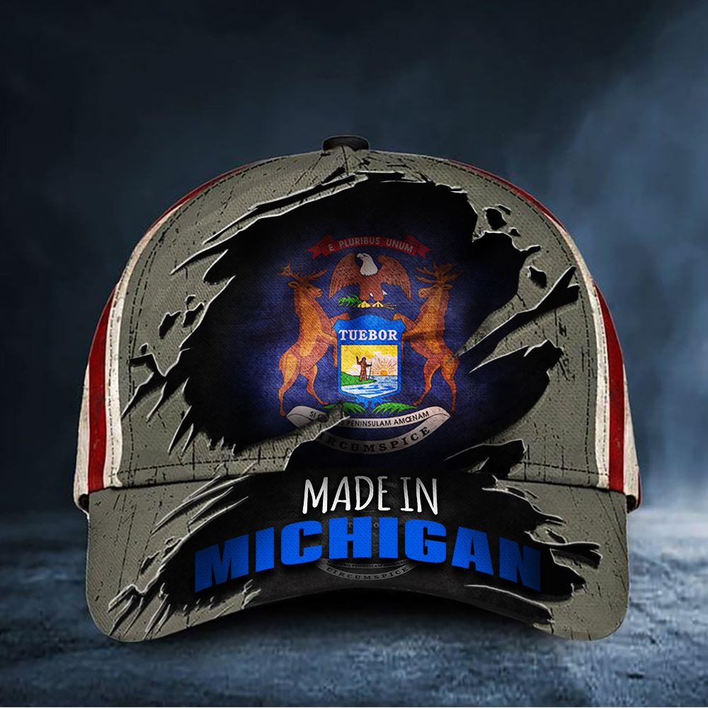 Made In Michigan Hat Patriotic American Flag Vintage Michigan State Baseball Hat Merch