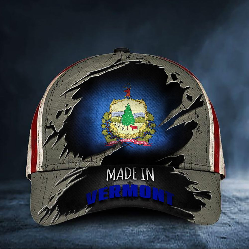 Made In Vermont Hat Patriotic USA Flag Cap Pride Vermont Merchandise