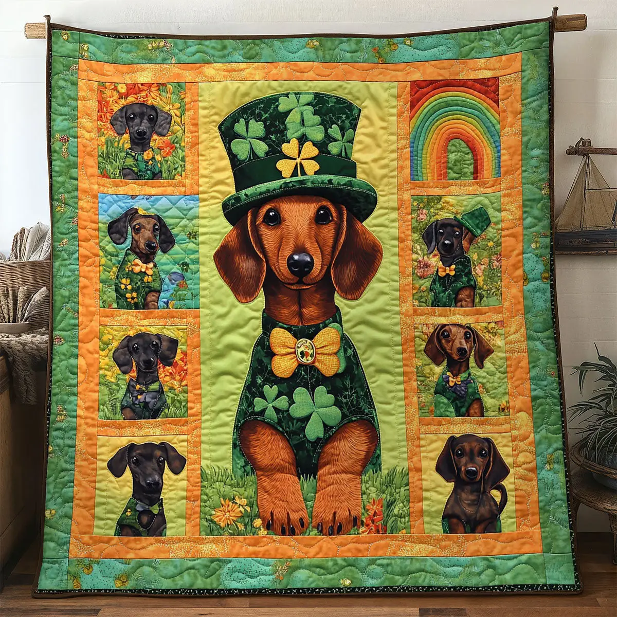 Magical Dachshund Quilted Blanket Rustic Home Decor St Pats Gifts For Dachshund Lovers
