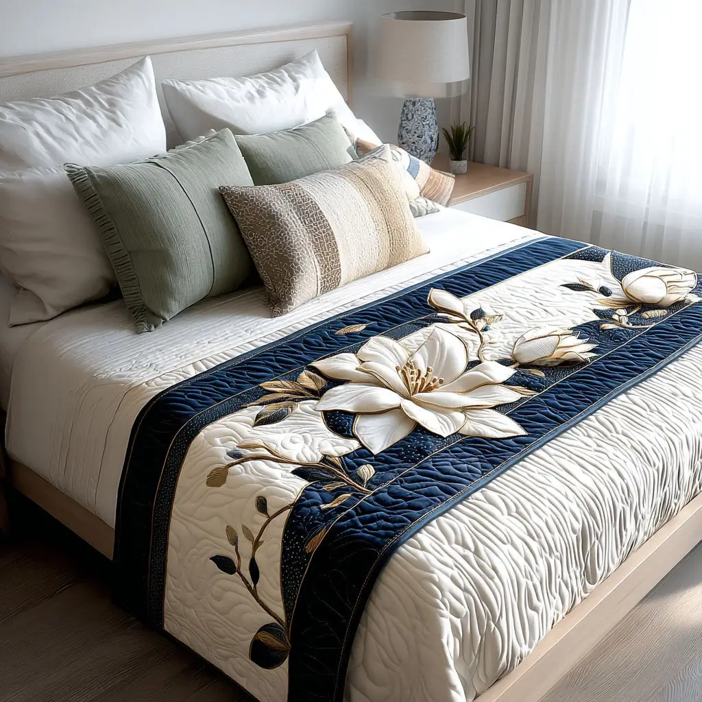 Magnolia Aura Quilted Bed Runner Soft Magnolia Bloom Mother���s Day Gift for Wife