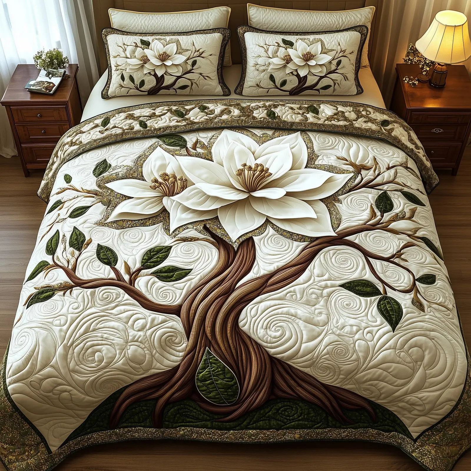 Magnolia Charm Quilted Bedding Set Bedroom Decor Magnolia Xmas Tree Of Life Themed Gifts Magnolia Charm Quilted Bedding Set Bedroom Decor Magnolia Xmas Tree Of Life Themed Gifts - Image 1