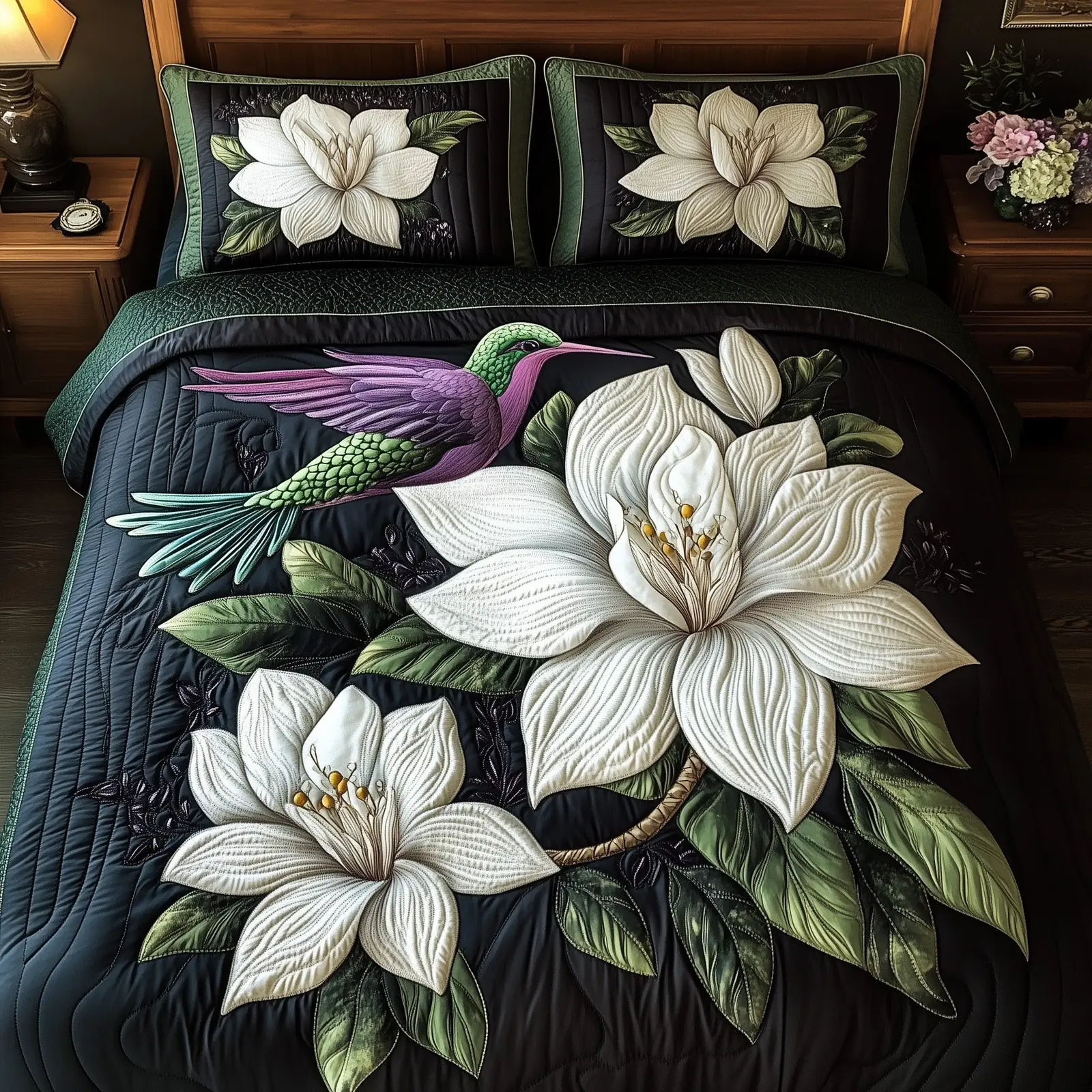 Magnolia Dance Quilted Bedding Set Solid Color