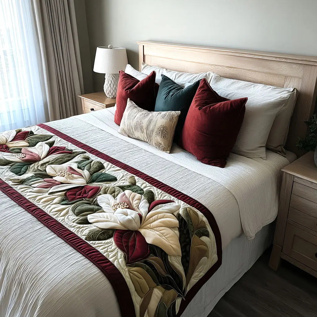 Magnolia Horizon Quilted Bed Runner Blooming Horizon Design Gift for Sister