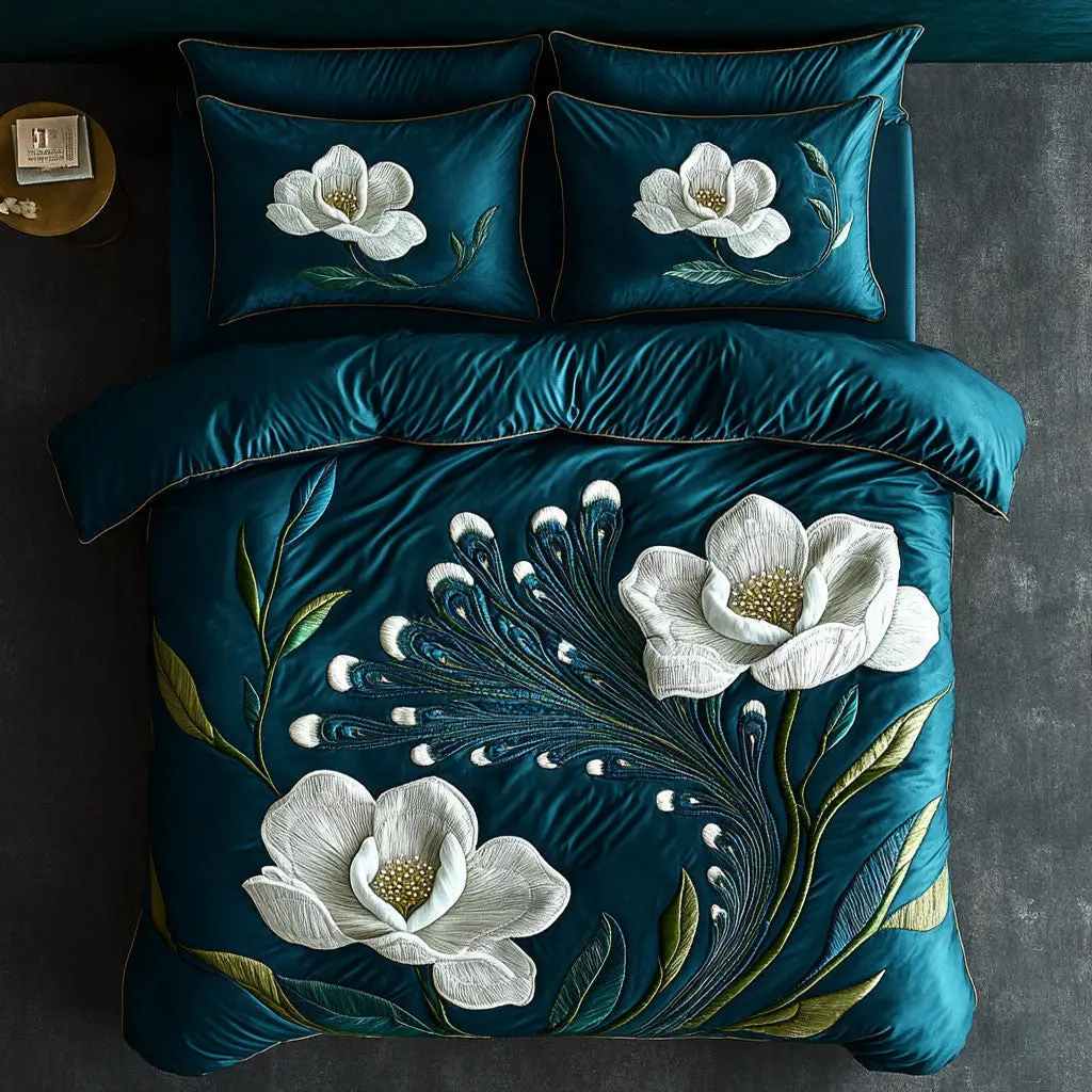 Magnolia Midnight Quilted Bedding Set Duvet Cover Bedspread Bedroom Decor Presents Magnolia Midnight Quilted Bedding Set Duvet Cover Bedspread Bedroom Decor Presents - Image 1