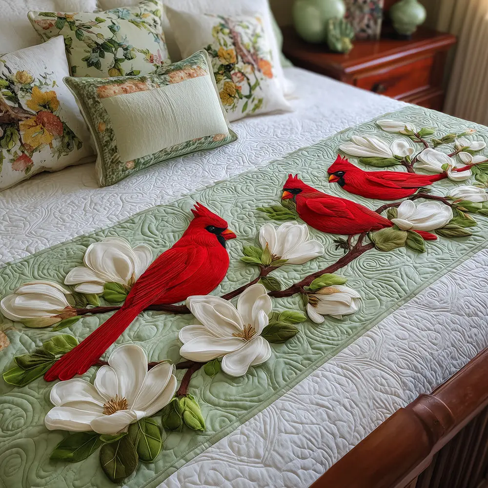 Magnolia Perch Quilted Bed Runner Magnolia Perch Quiet Nature-Inspired Gift Magnolia Perch Quilted Bed Runner Magnolia Perch Quiet Nature-Inspired Gift - Image 1