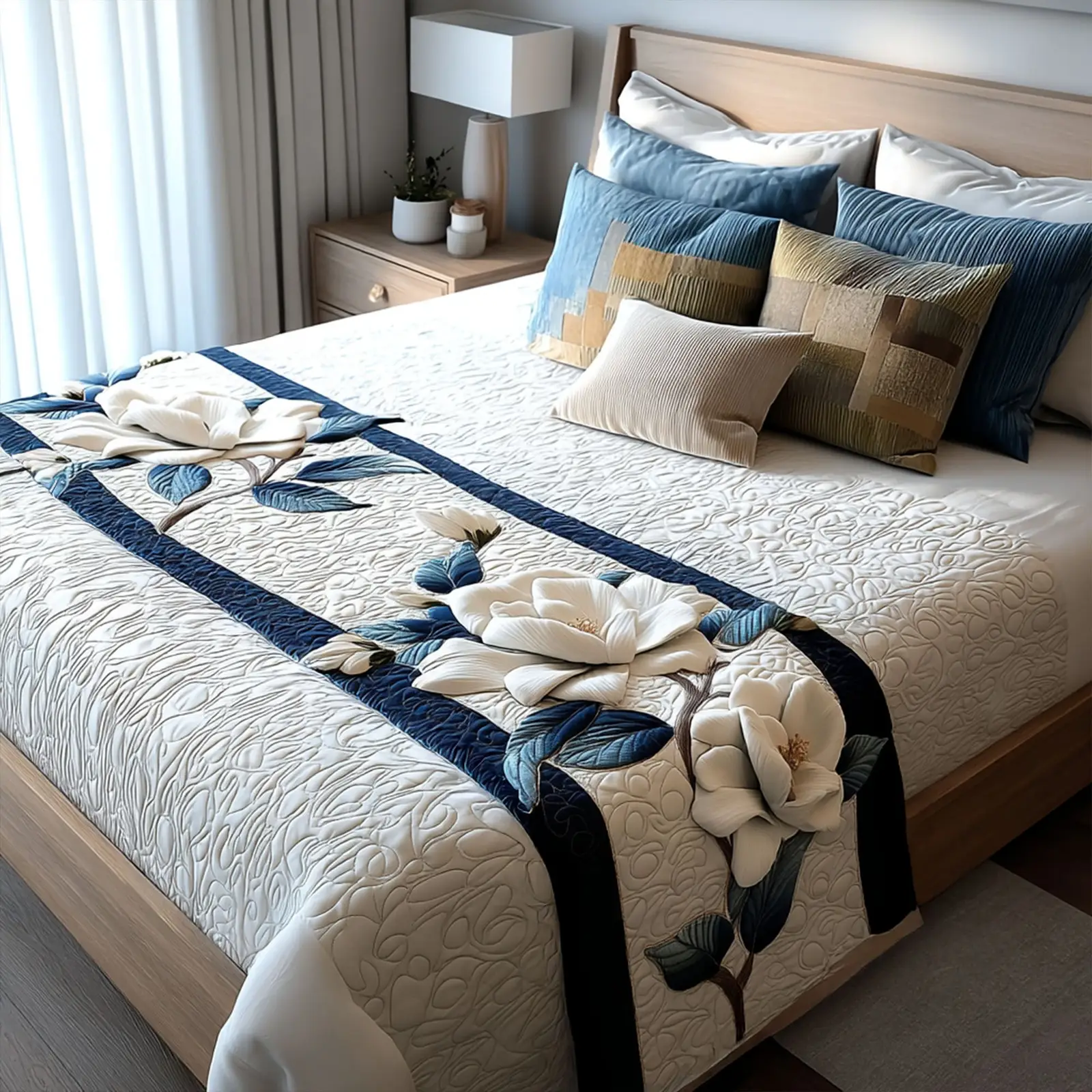 Magnolia Tranquil Quilted Bed Runner Soft Magnolia Look Gift for Grandma