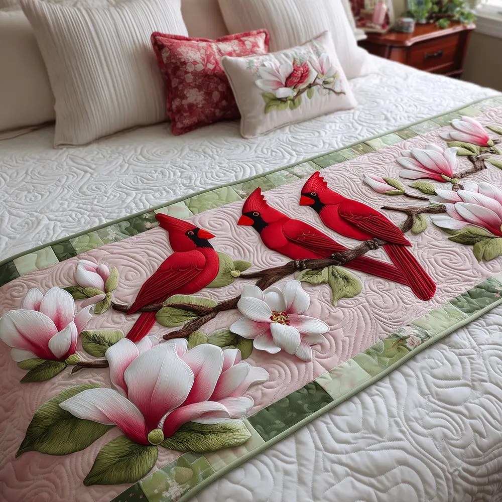 Magnolia Whispers Quilted Bed Runner Magnolia Whisper Bloom Elegant Floral Gift