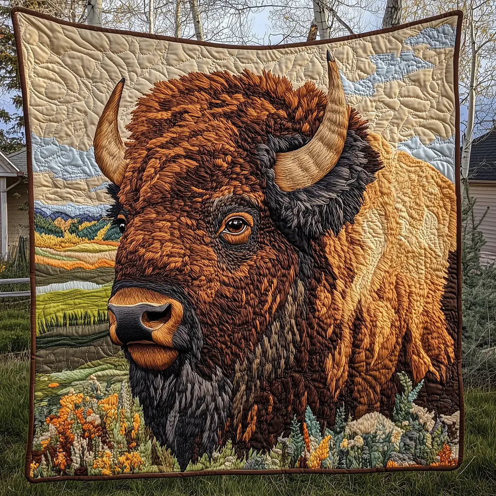 Majestic Bison Quilted Blanket Western Wildlife Theme Perfect Buffalo Bison Merchandise