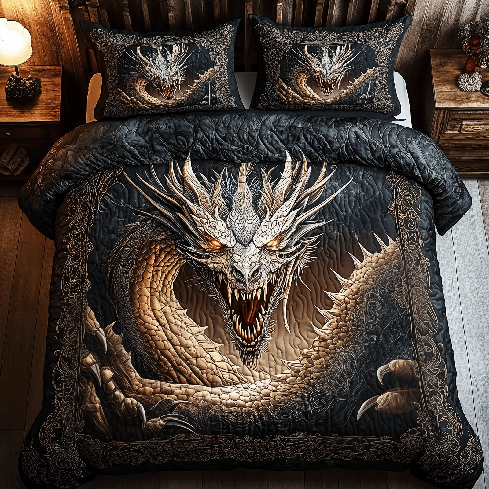 Majestic Dragon Quilted Bedding Set Christmas Bedding Set Cool Christmas Gift Ideas For Couples Majestic Dragon Quilted Bedding Set Christmas Bedding Set Cool Christmas Gift Ideas For Couples - Image 1