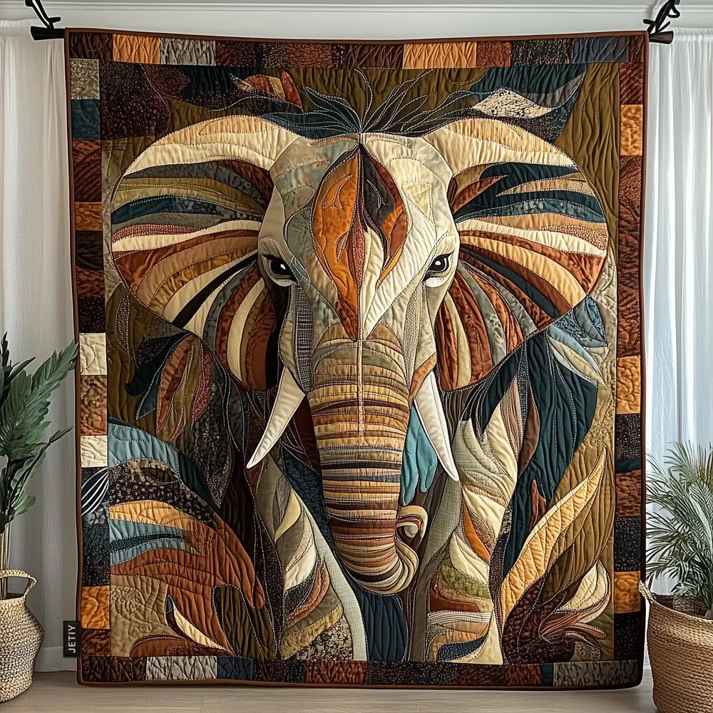 Majestic Elephant Head Quilted Blanket African Wildlife Tribal Art Throw Best Gift For Elephant Fans
