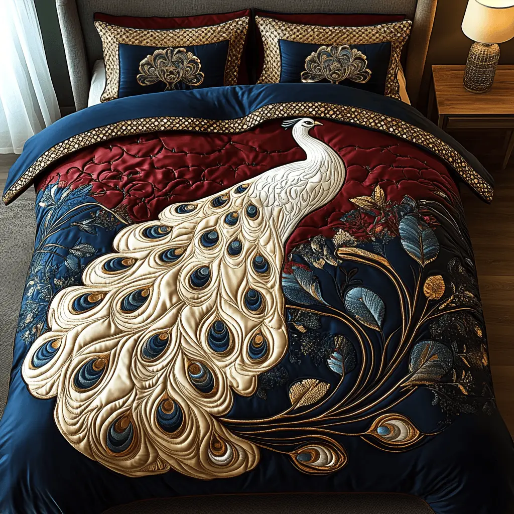 Majestic Feathers Quilted Bedding Set Bed Decorations Best Gifts For Peacock Lovers Majestic Feathers Quilted Bedding Set Bed Decorations Best Gifts For Peacock Lovers - Image 1