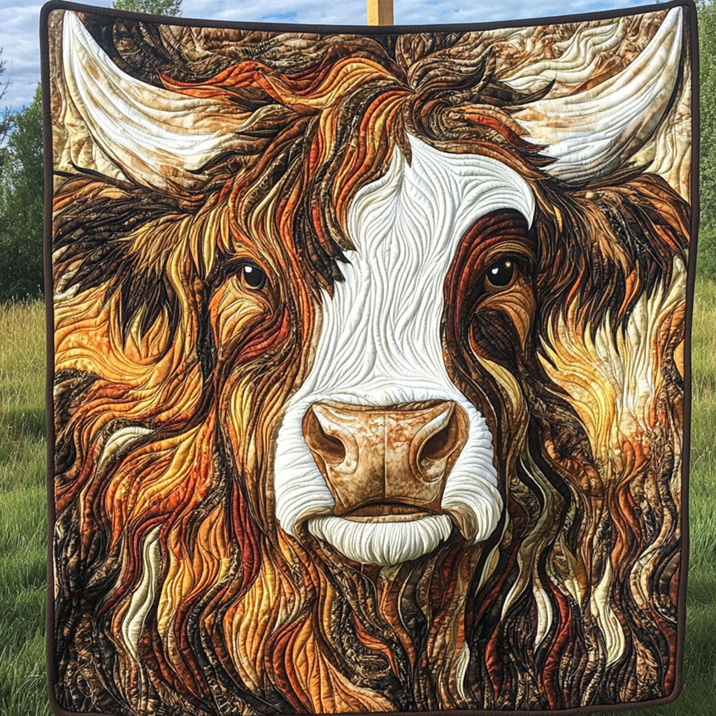 Majestic Highland Stare Quilted Blanket Bed Christmas Decor Highland Cow Gifts For Her