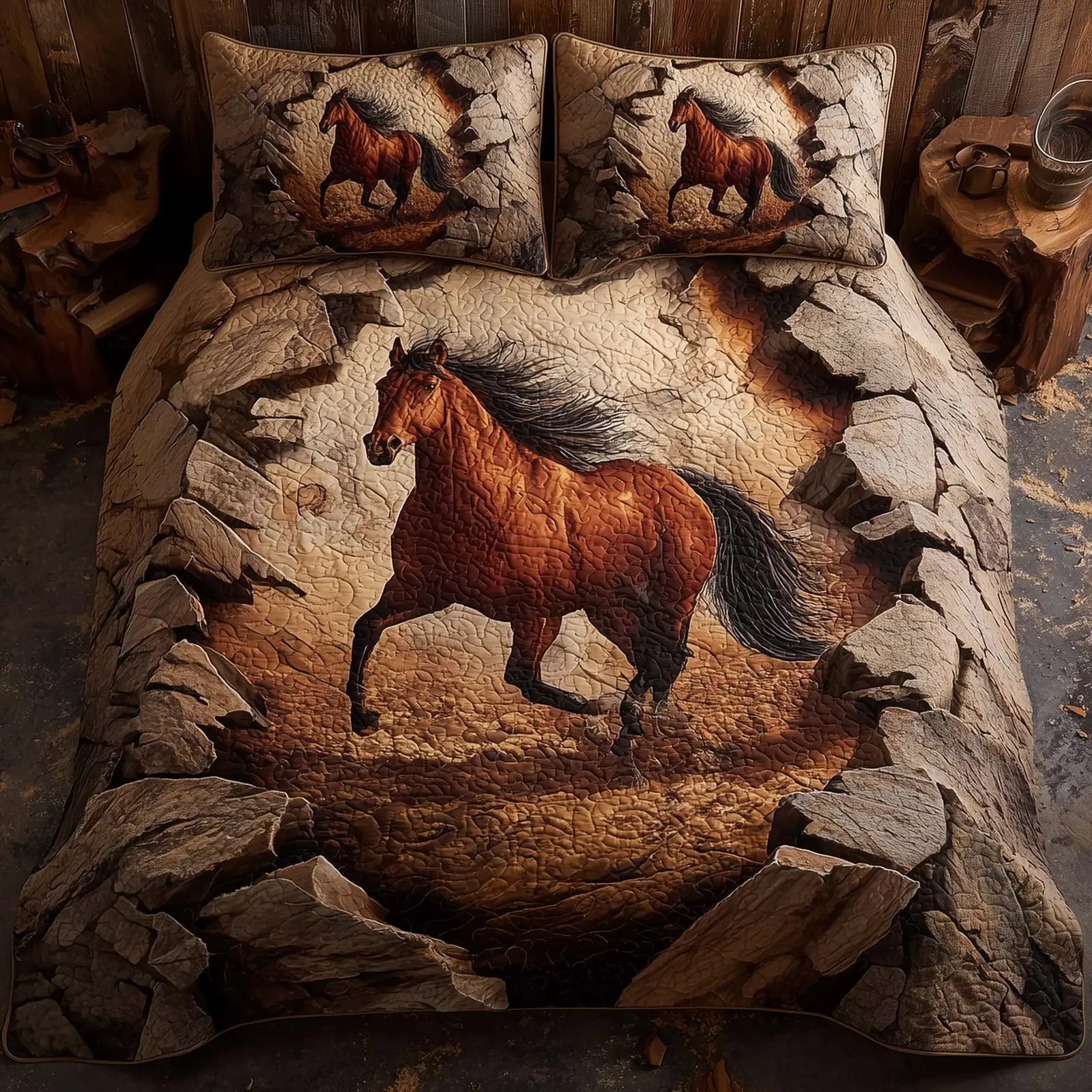 Majestic Horse Quilted Bedding Set Wild Horse Bedroom Decor Best Gift For Horse Lovers