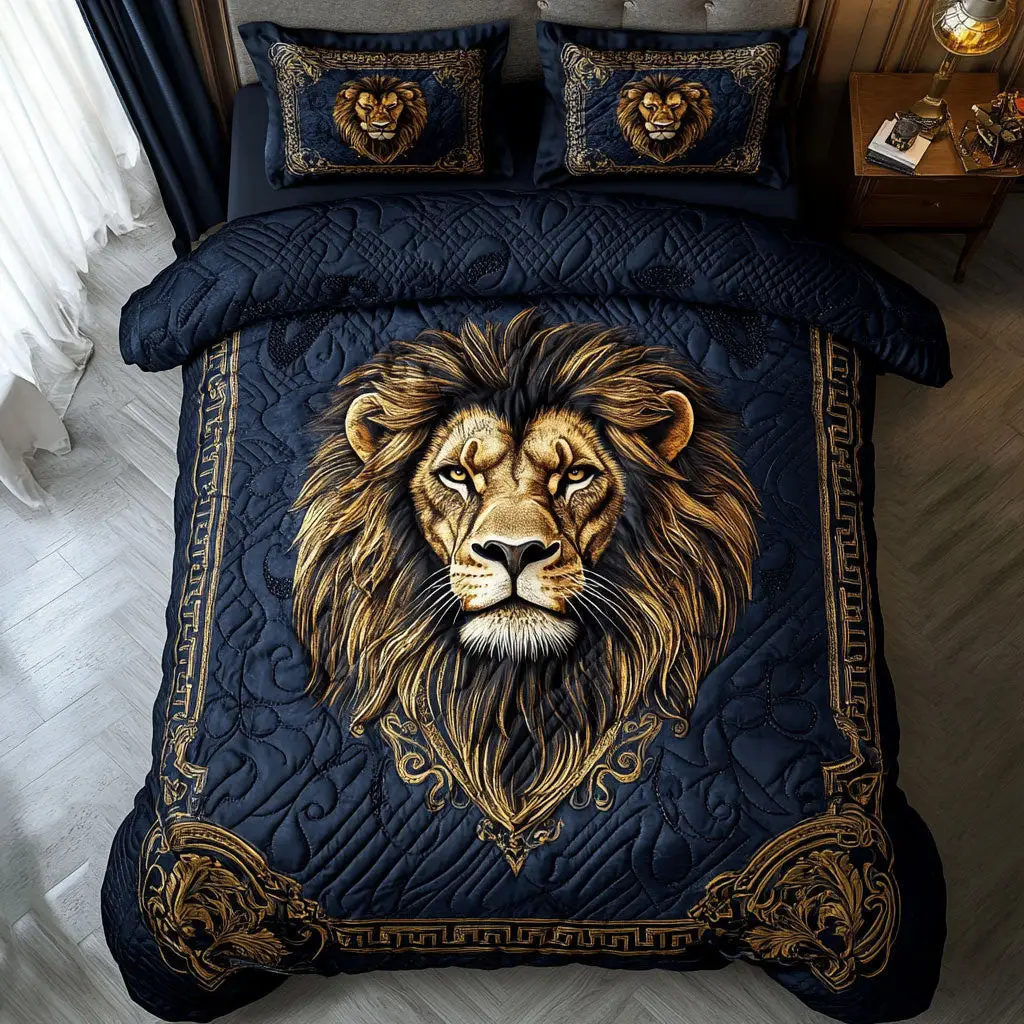 Majestic Lion Crown Quilted Bedding Set Duvet Cover Bedspread Best Gifts Bedroom Decorative