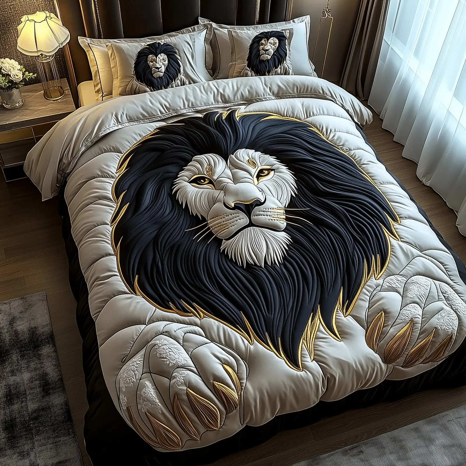 Majestic Lion Quilted Bedding Set Duvet Cover Bedspread Lion Themed Gifts For Son Majestic Lion Quilted Bedding Set Duvet Cover Bedspread Lion Themed Gifts For Son - Image 1