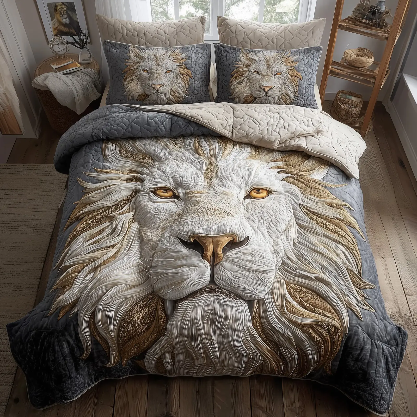 Majestic Lion Quilted Bedding Set Farmhouse Style
