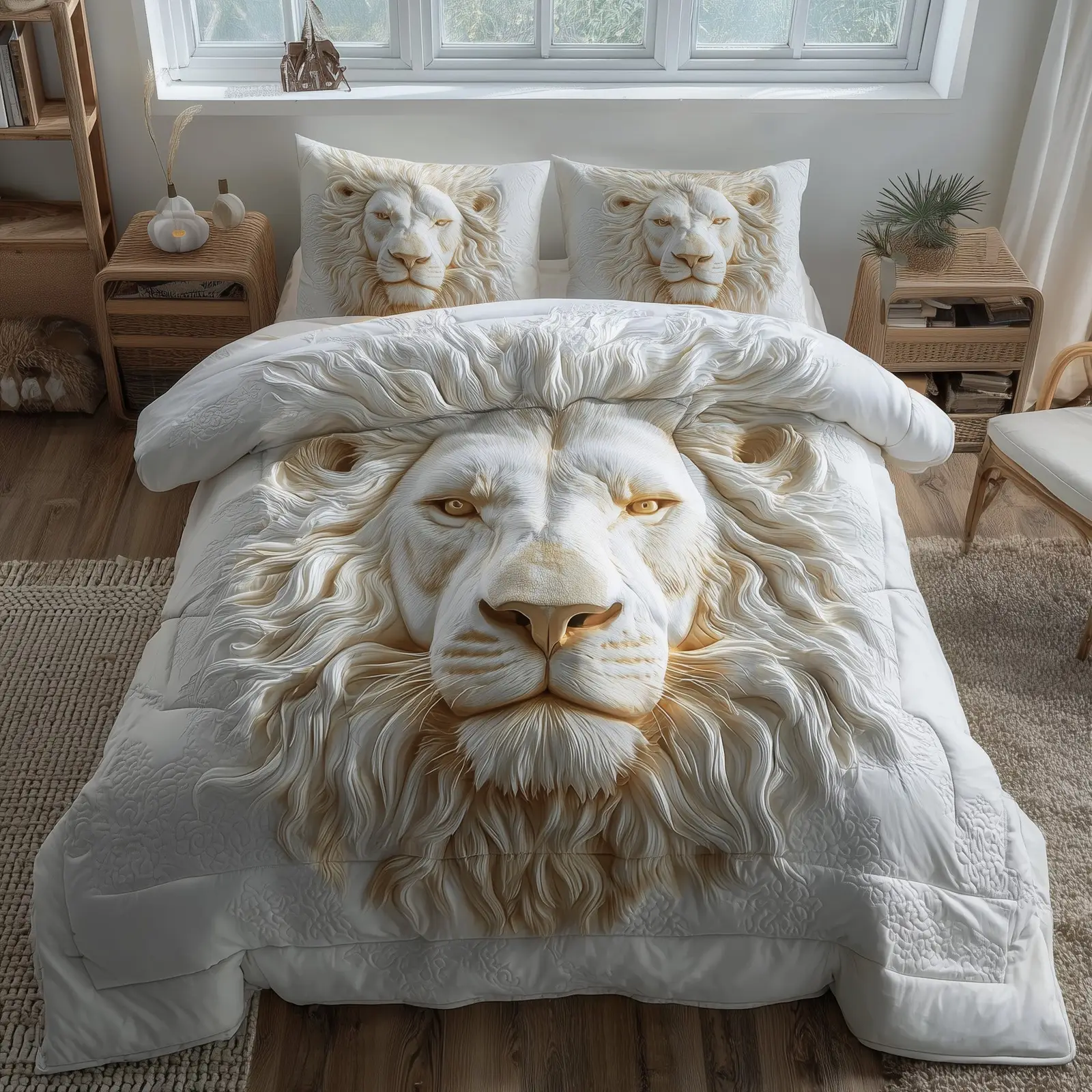 Majestic Lion Quilted Bedding Set King Size Bed Set Meaningful Gifts For Parents