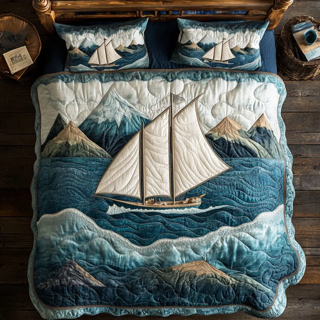 Majestic Mariner Quilted Bedding Set Duvet Cover Bedspread  Bedroom Decor Gifts For Ladies