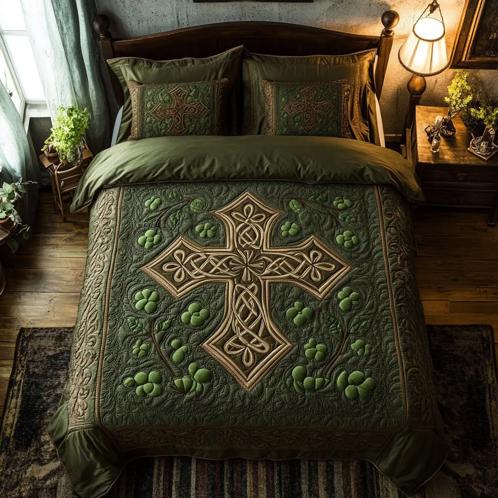 Majestic Patrick Cross Quilted Bedding Set Shamrock Duvet Cover St Patricks Day Gift Majestic Patrick Cross Quilted Bedding Set Shamrock Duvet Cover St Patricks Day Gift - Image 1