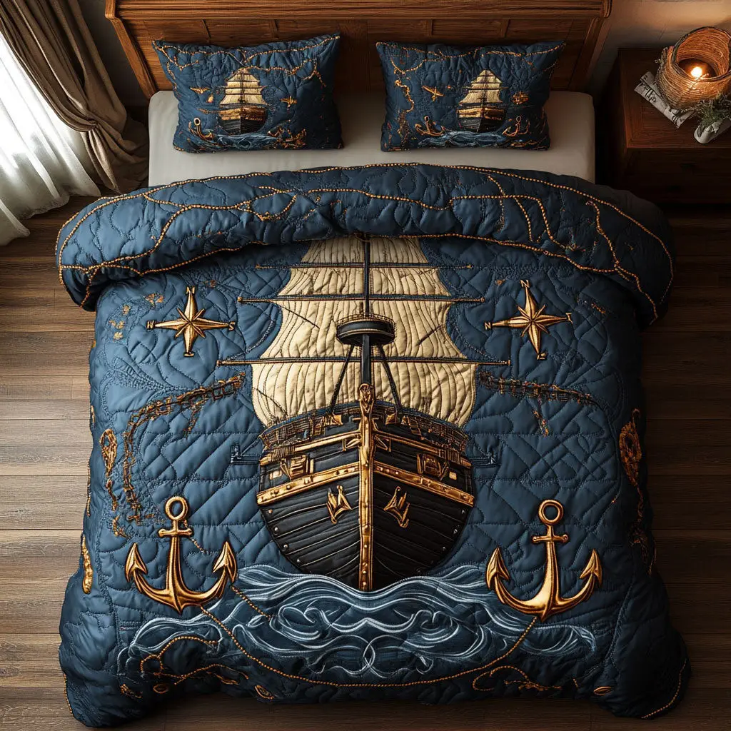 Majestic Ship Quilted Bedding Set Duvet Cover Bedspread Best Gifts Bedroom Decorative