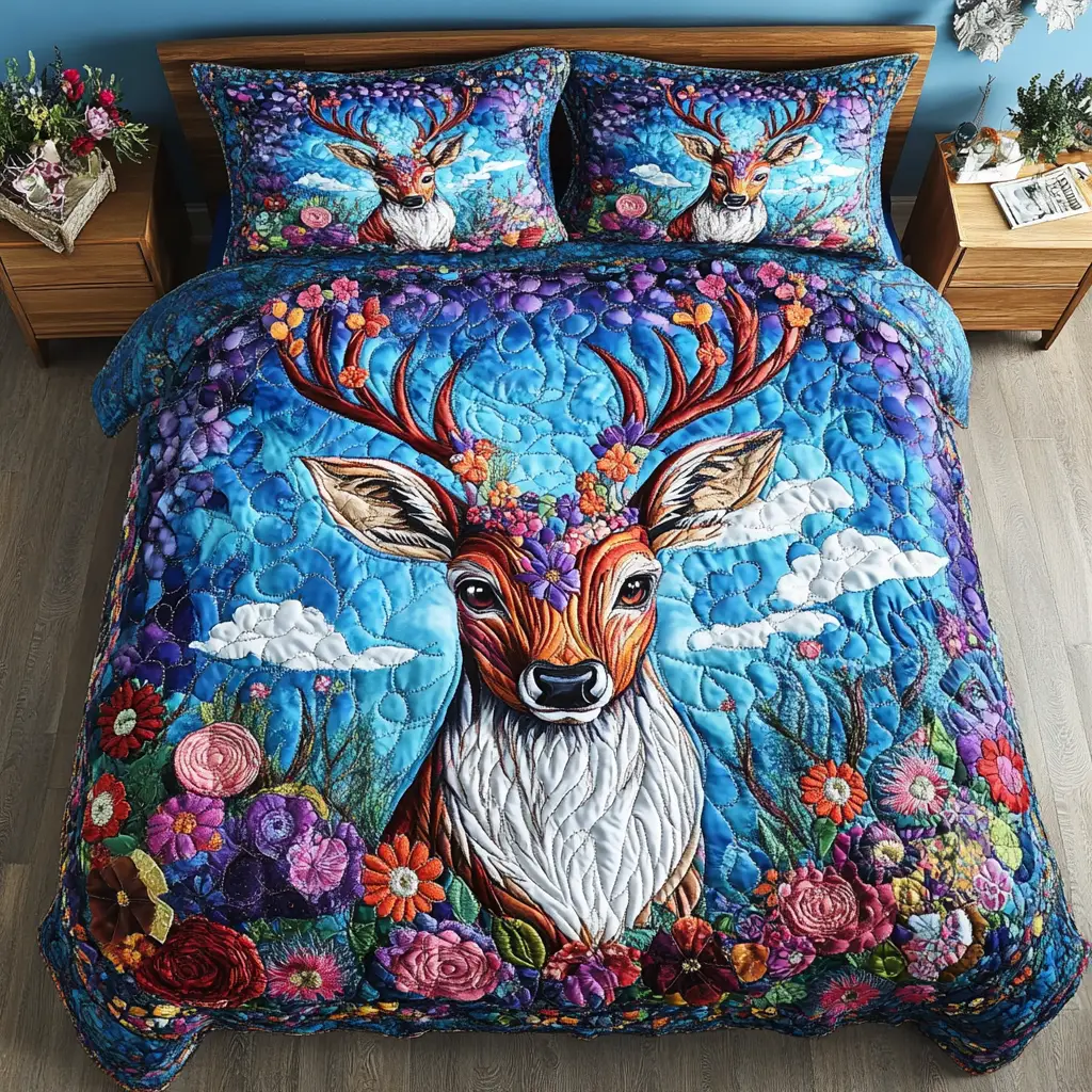 Majestic Stag Quilted Bedding Set Bed Decor Deer Gifts For Him Majestic Stag Quilted Bedding Set Bed Decor Deer Gifts For Him - Image 1
