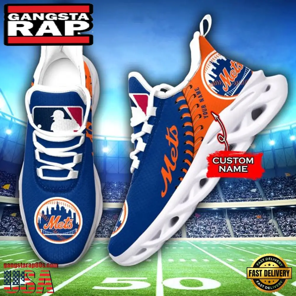 Major League Baseball New York Mets Unique Design Custom Name Air Max Shoes Air Cushion Sneakers Major League Baseball New York Mets Unique Design Custom Name Air Max Shoes Air Cushion Sneakers - Image 1