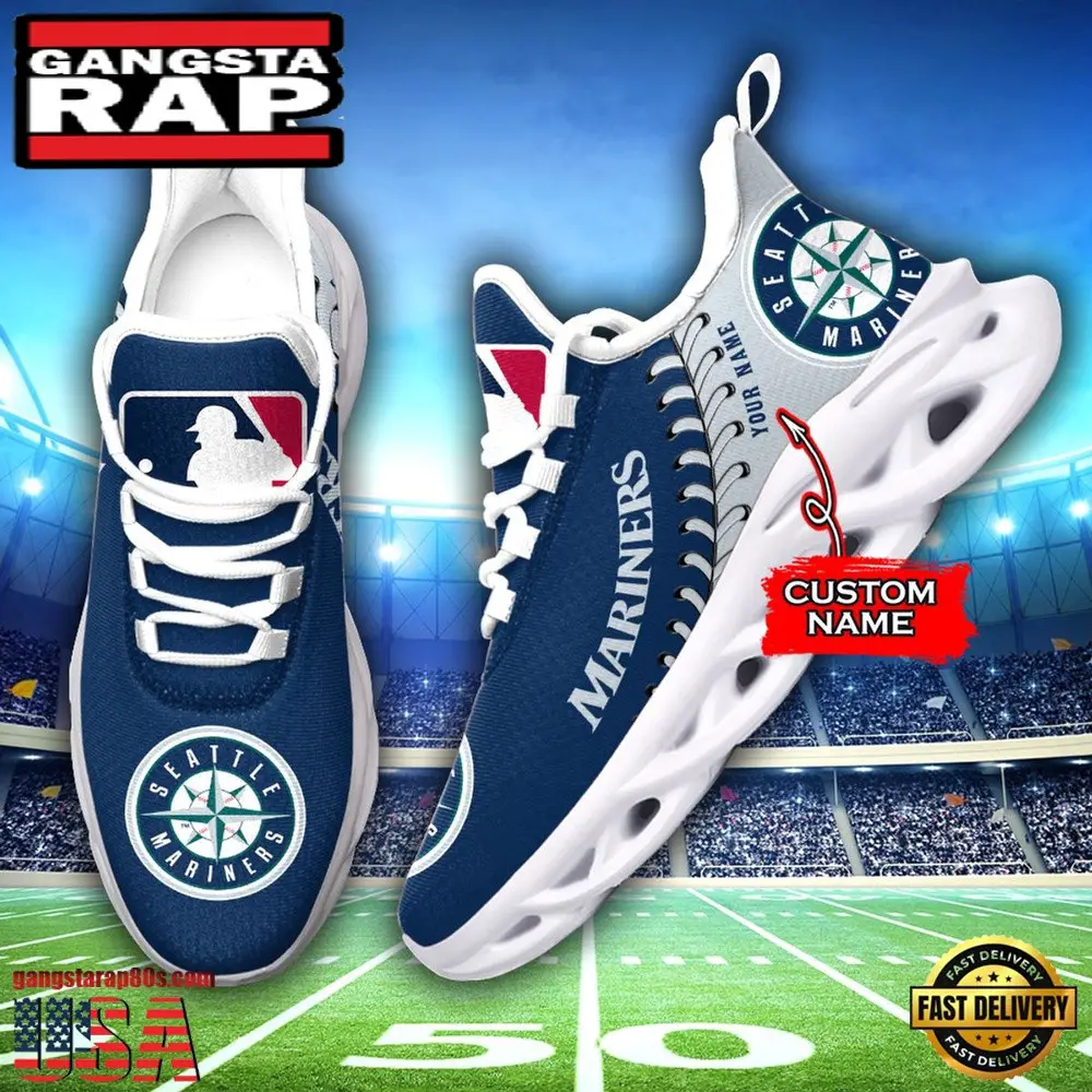 Major League Baseball Seattle Mariners Unique Design Custom Name Air Max Shoes Air Cushion Sneakers Major League Baseball Seattle Mariners Unique Design Custom Name Air Max Shoes Air Cushion Sneakers - Image 1