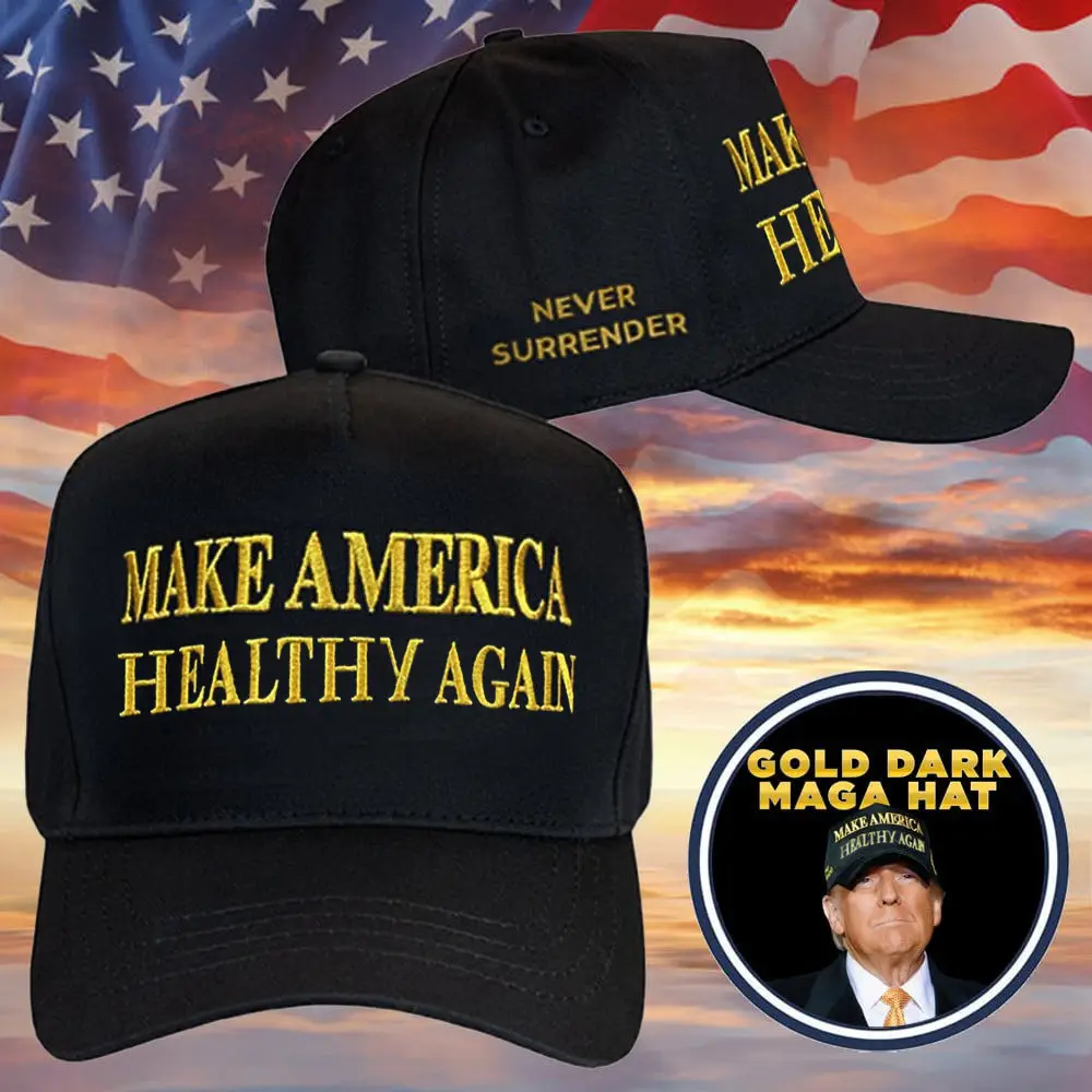 Make America Healthy Again Hat Embroidered Gold Dark MAGA Hat Donald Trump 45 47 Headwear